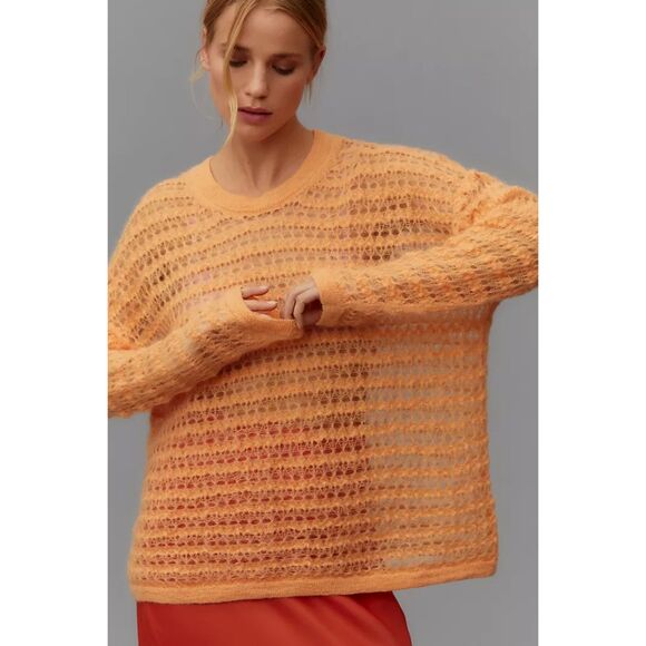 Anthropologie Pilcro Open-Stitch Pullover Sweater Size S Orange New - Picture 3 of 6